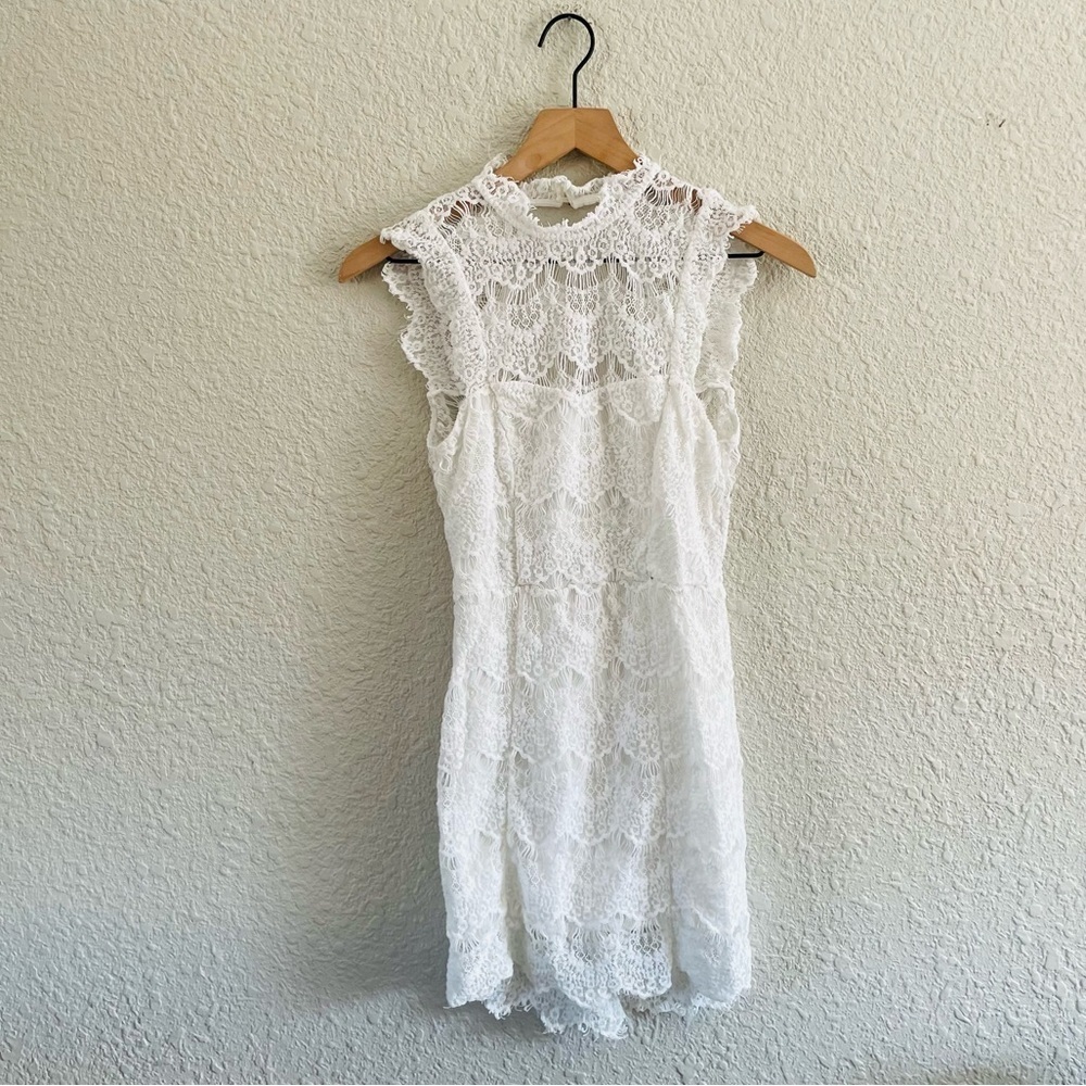 Free People White Lace High-Neck Mini Dress
